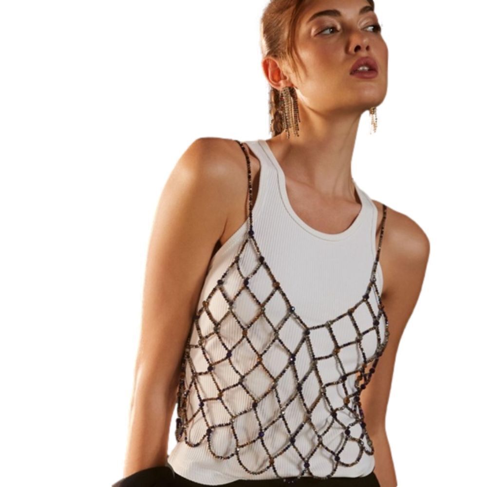 Anthropologie NWT Current Air BLACK Beaded Tank XS/S